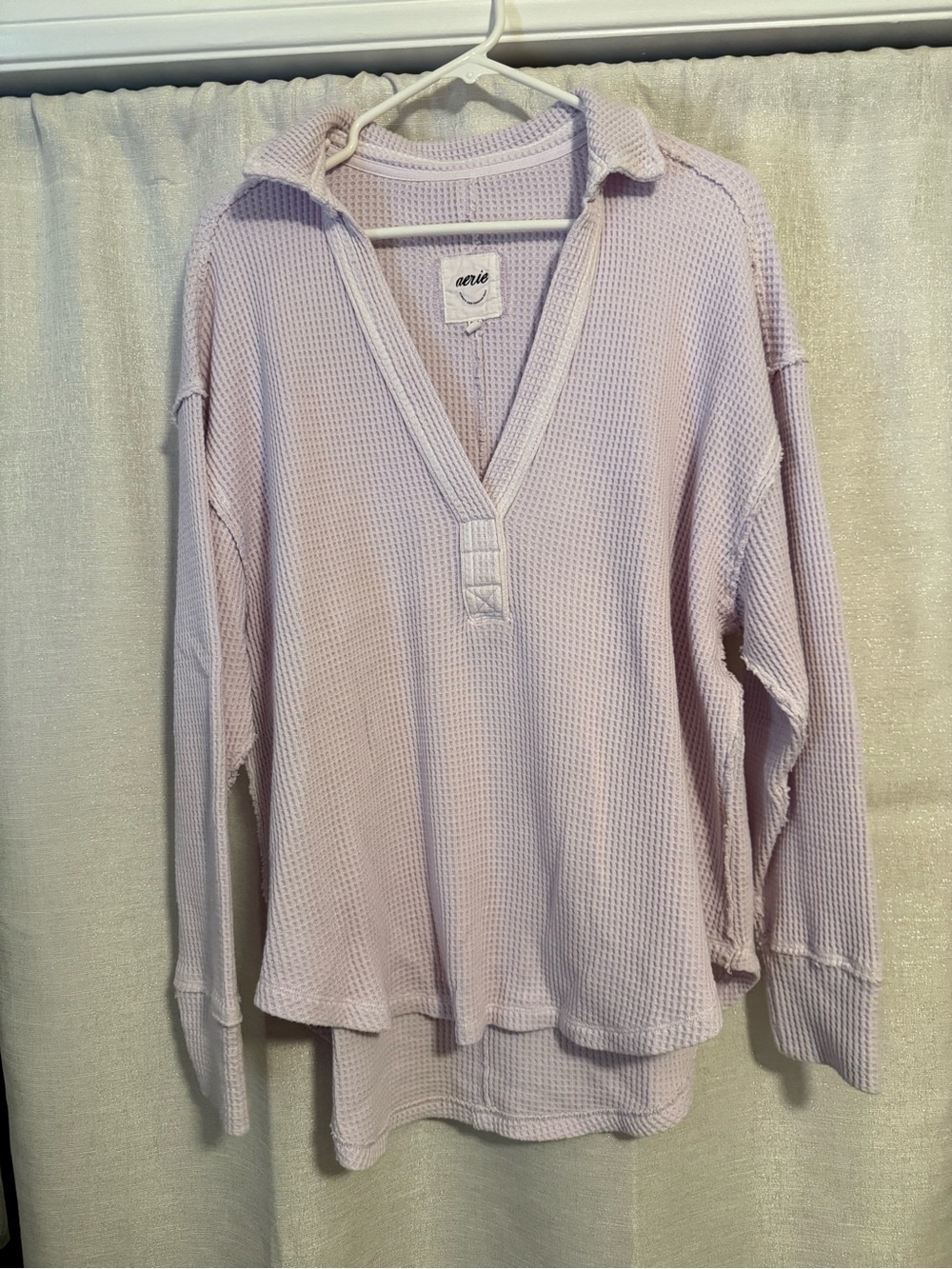 aerie Light Lavender Waffle V-Neck Top